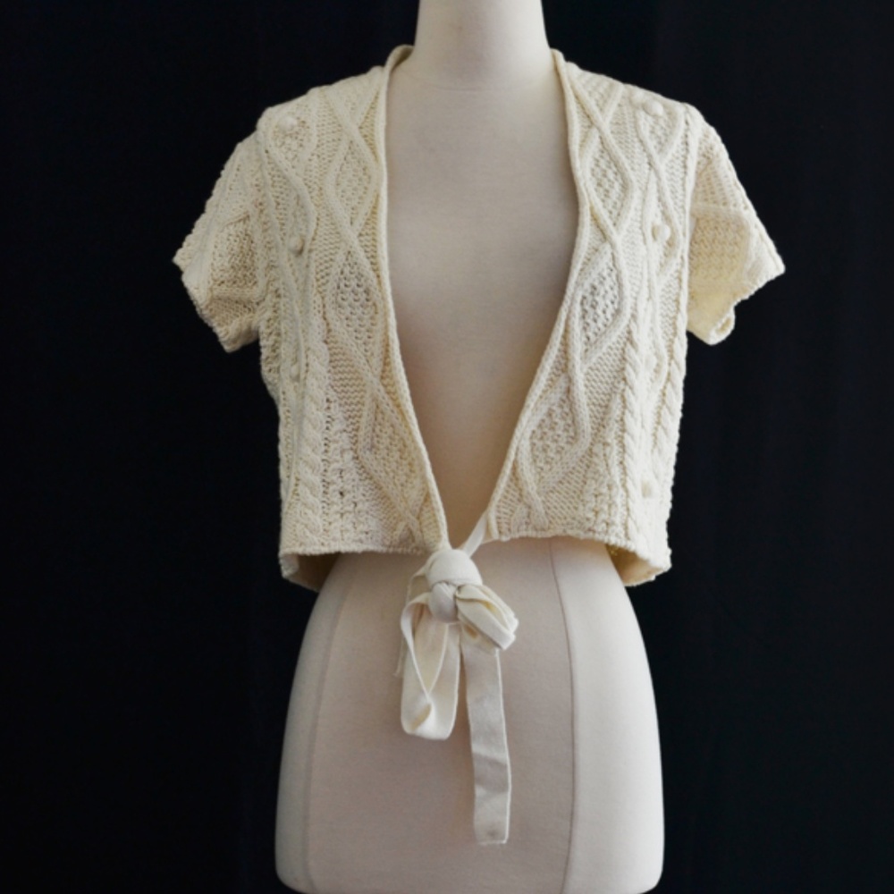 Forever 21 Knit Bolero Pom Pom Cream Size M NWT
